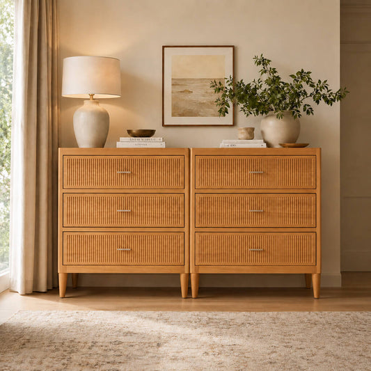 oak fluted 3 drawer dresser sets