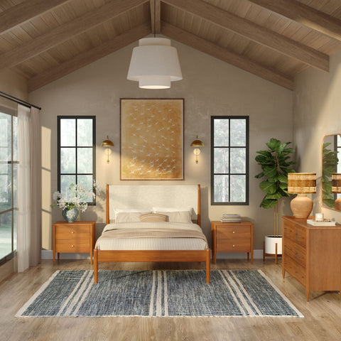 Harbor Solid Pine Nightstand – Mid-Century 2-Drawer Bedside Table