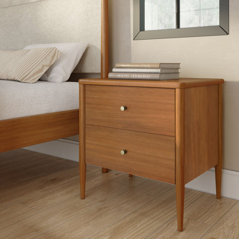Harbor Solid Pine Nightstand – Mid-Century 2-Drawer Bedside Table