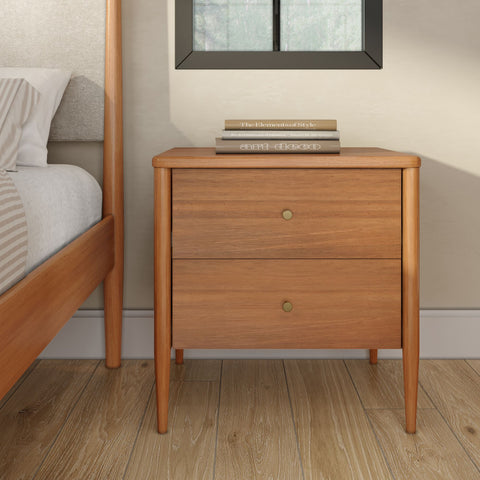 Harbor Solid Pine Nightstand – Mid-Century 2-Drawer Bedside Table