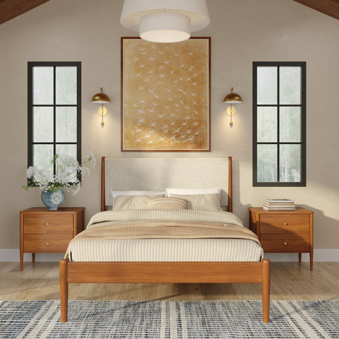 Harbor Solid Pine Nightstand – Mid-Century 2-Drawer Bedside Table