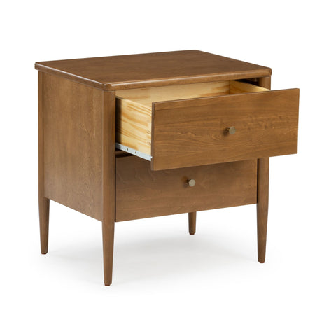 Harbor Solid Pine Nightstand – Mid-Century 2-Drawer Bedside Table
