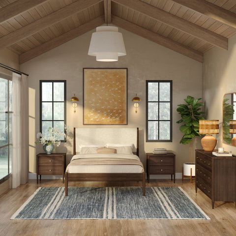 Harbor Solid Pine Nightstand – Mid-Century 2-Drawer Bedside Table