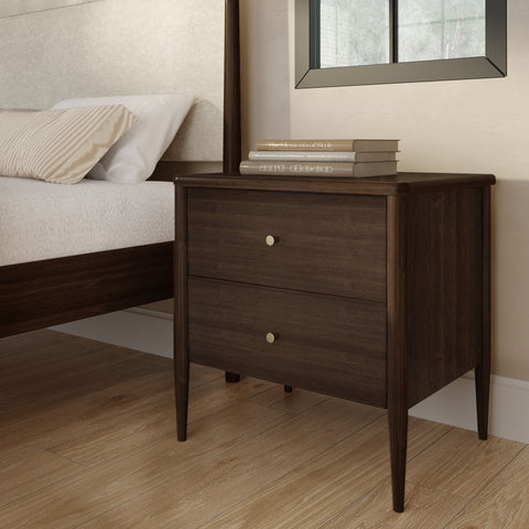 Harbor Solid Pine Nightstand – Mid-Century 2-Drawer Bedside Table