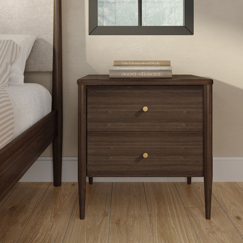 Harbor Solid Pine Nightstand – Mid-Century 2-Drawer Bedside Table
