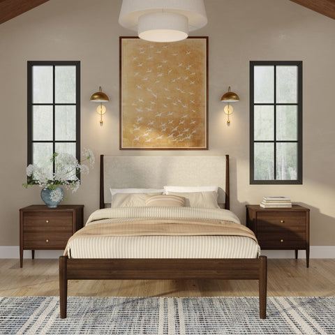 Harbor Solid Pine Nightstand – Mid-Century 2-Drawer Bedside Table