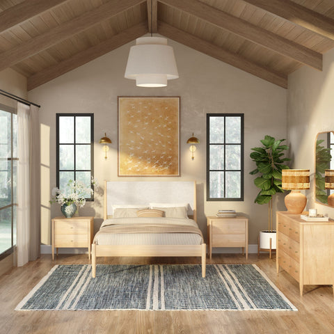 Harbor Solid Pine Nightstand – Mid-Century 2-Drawer Bedside Table