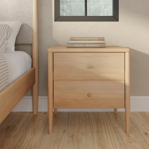 Harbor Solid Pine Nightstand – Mid-Century 2-Drawer Bedside Table