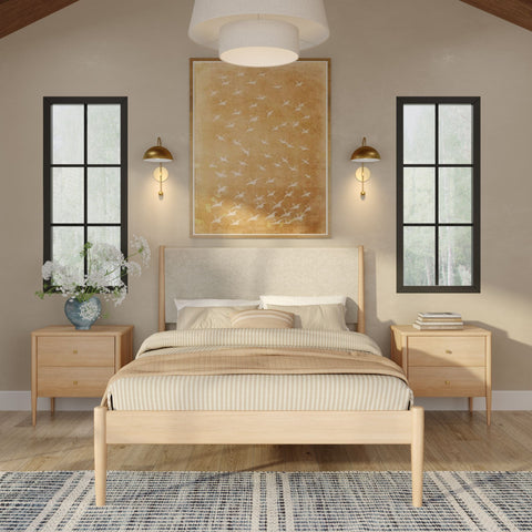 Harbor Solid Pine Nightstand – Mid-Century 2-Drawer Bedside Table