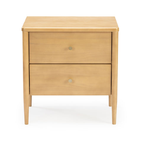 Harbor Solid Pine Nightstand – Mid-Century 2-Drawer Bedside Table