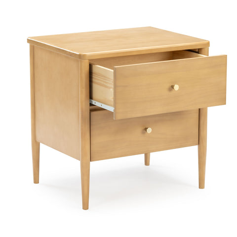 Harbor Solid Pine Nightstand – Mid-Century 2-Drawer Bedside Table