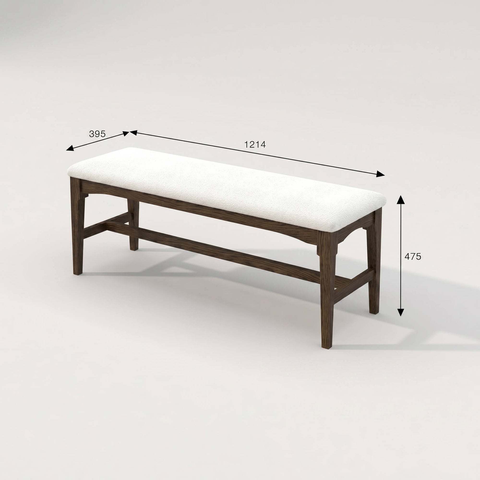 Cove solid wood dining bench with cream bouclé upholstery as part of the complete Cove dining set