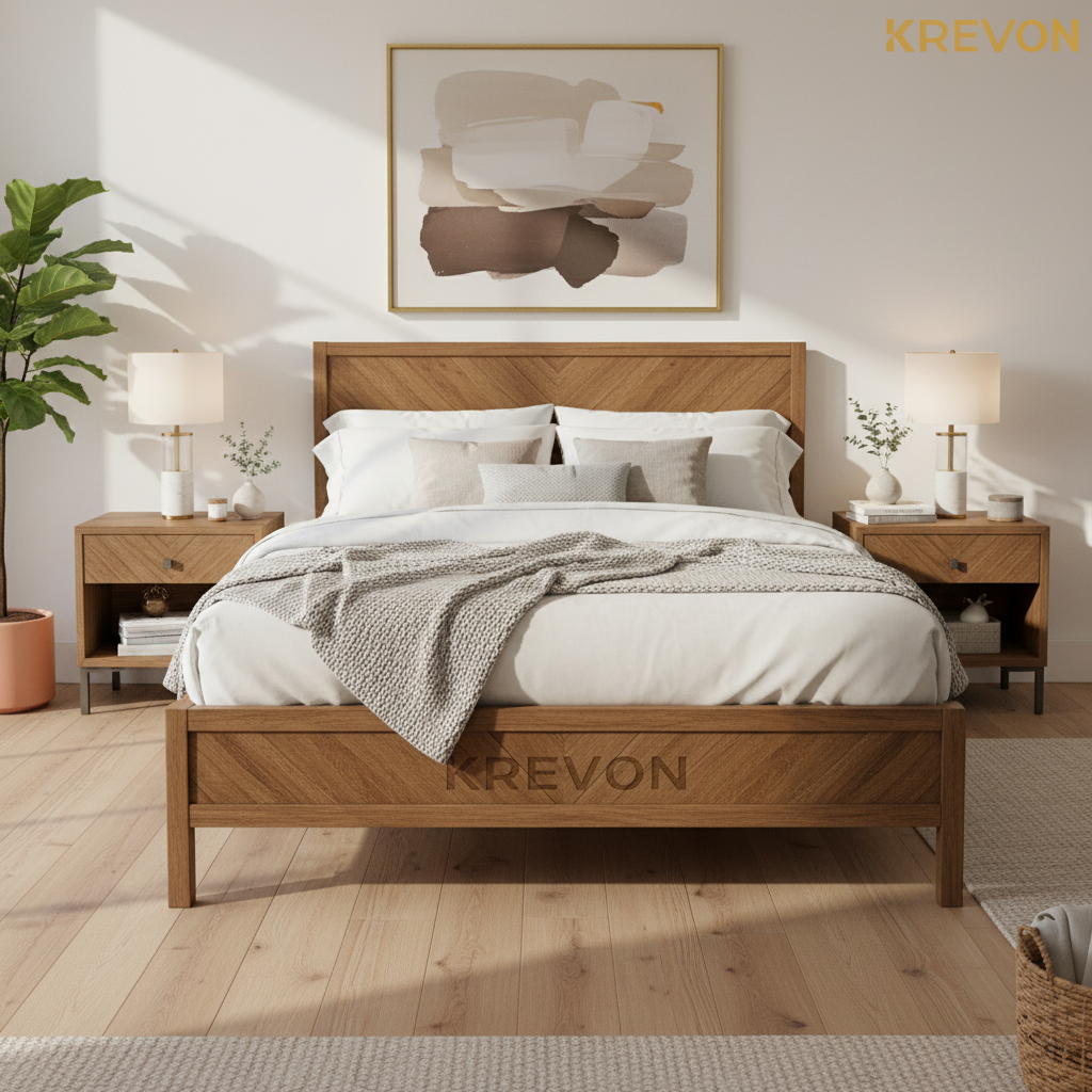 Editorial bedroom scene with KREVON watermark