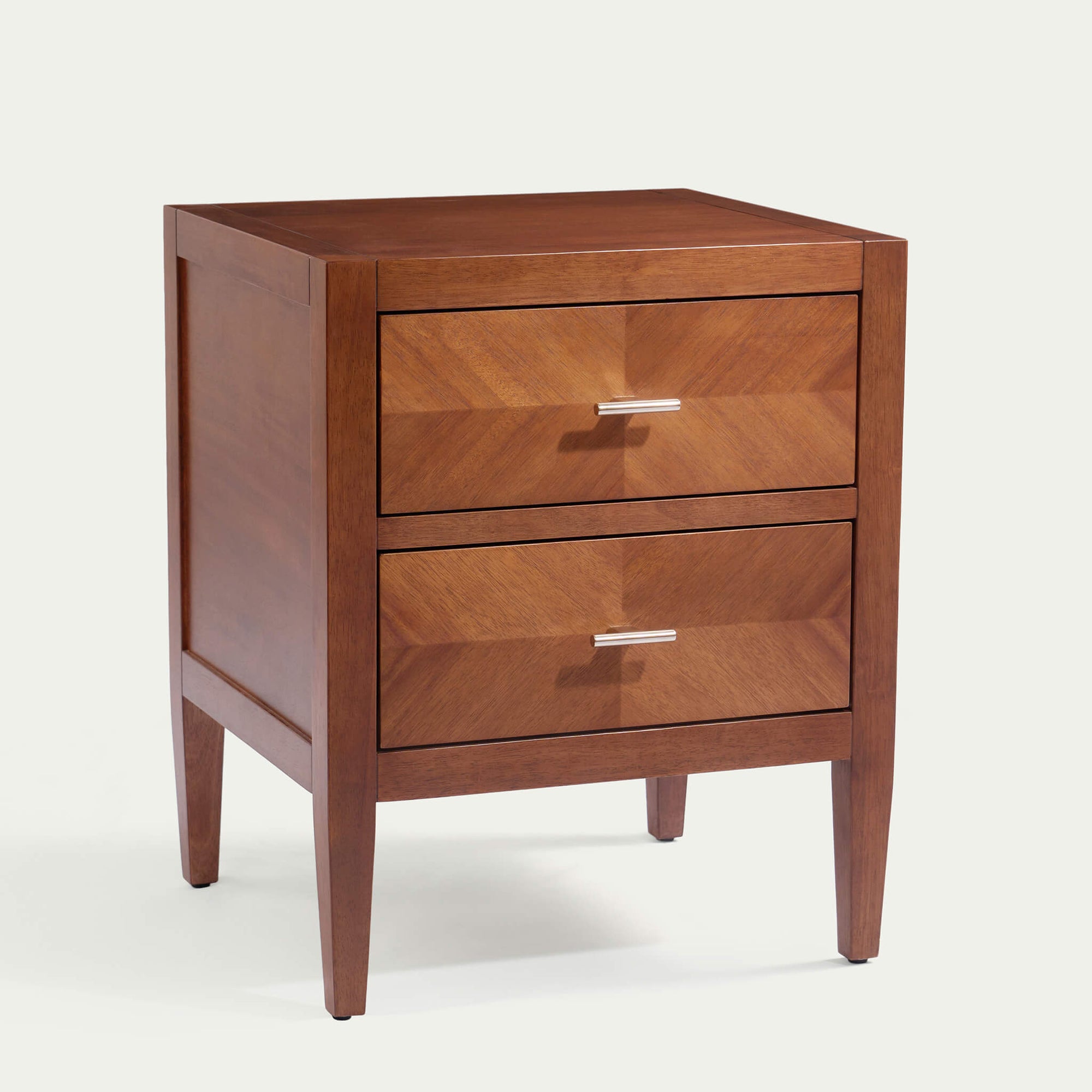 Krevon Wings solid wood nightstand in dark walnut finish styled in a minimalist bedroom setting