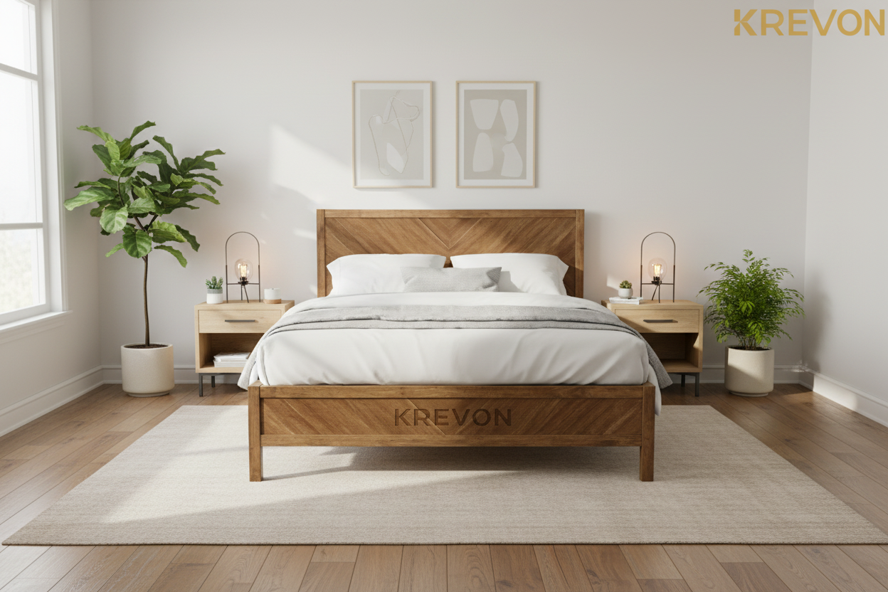 床架在卧室场景中 - 带KREVON水印