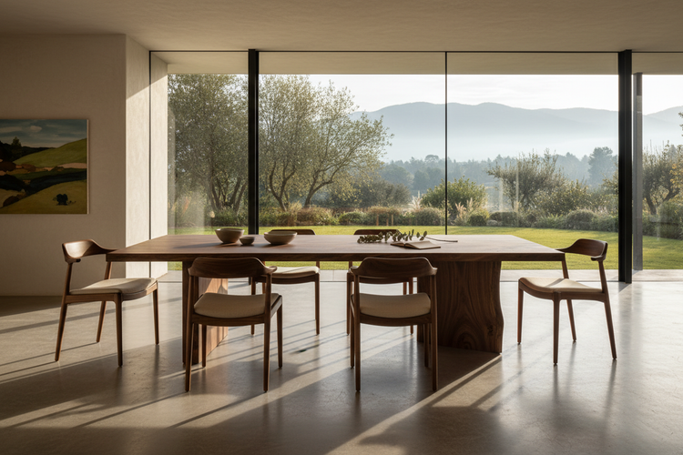 Premium solid wood dining table in minimalist interior