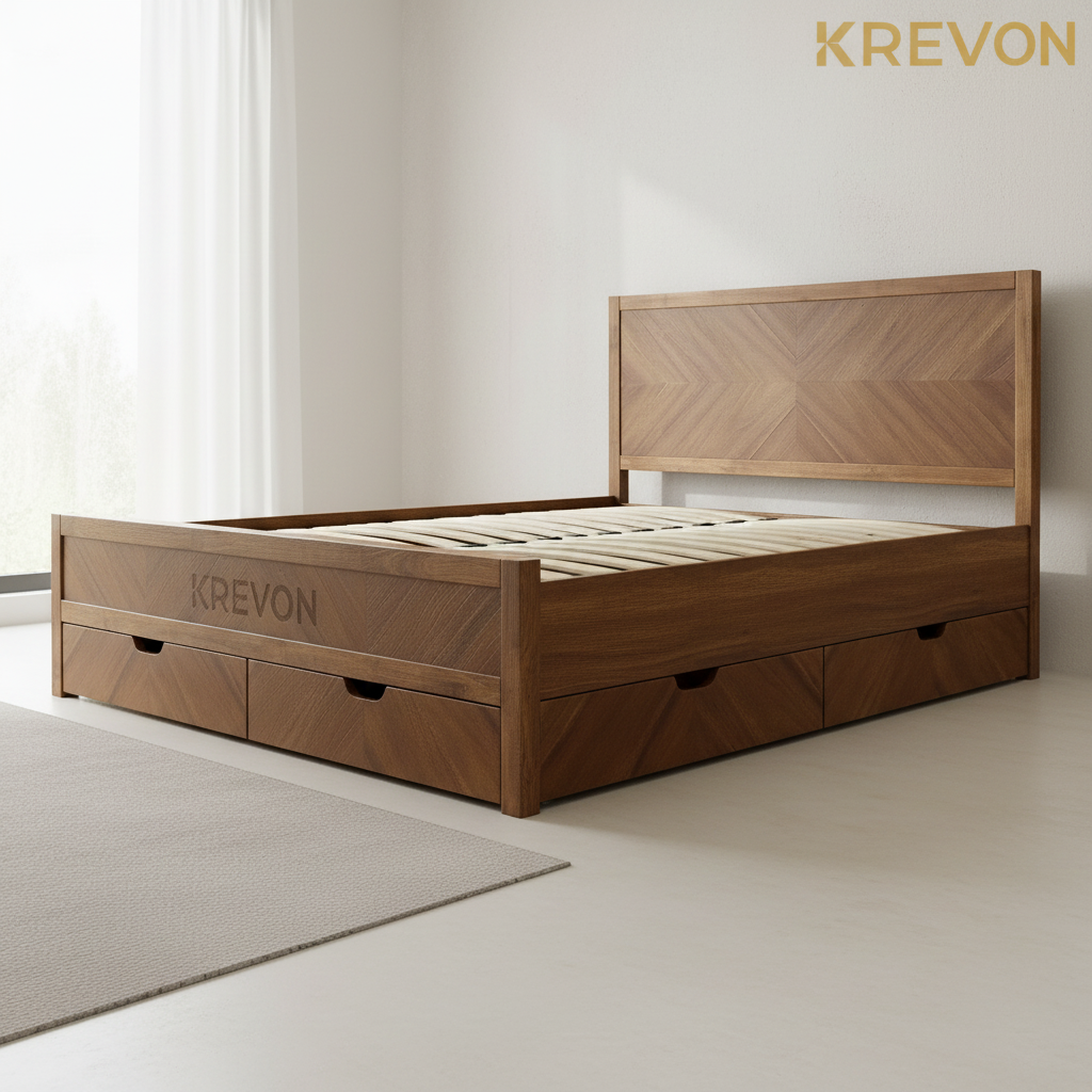 Storage bed side view with KREVON watermark